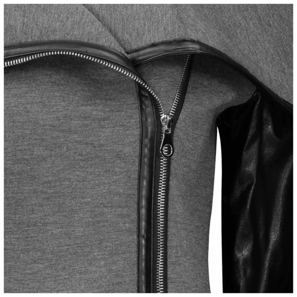 Gray & Black Asymmetrical Vegan Leather Jacket - Picture 3 of 6